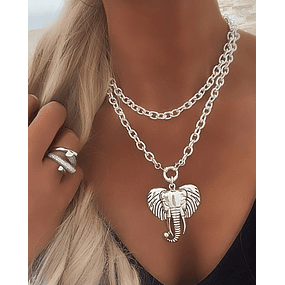 Collar XL Maxi Elefante Tibetano Silver 