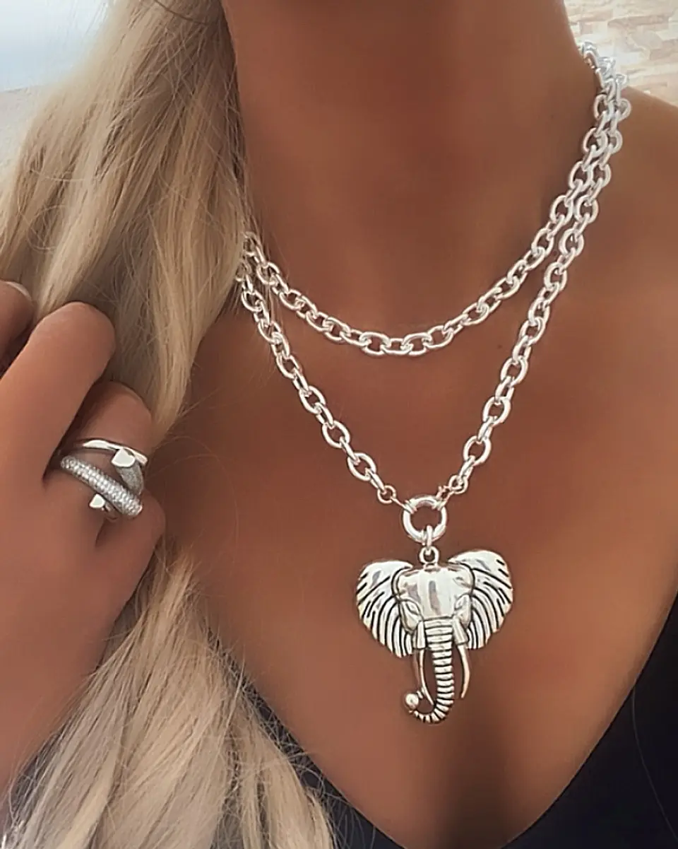 Collar XL Maxi Elefante Tibetano Silver  1