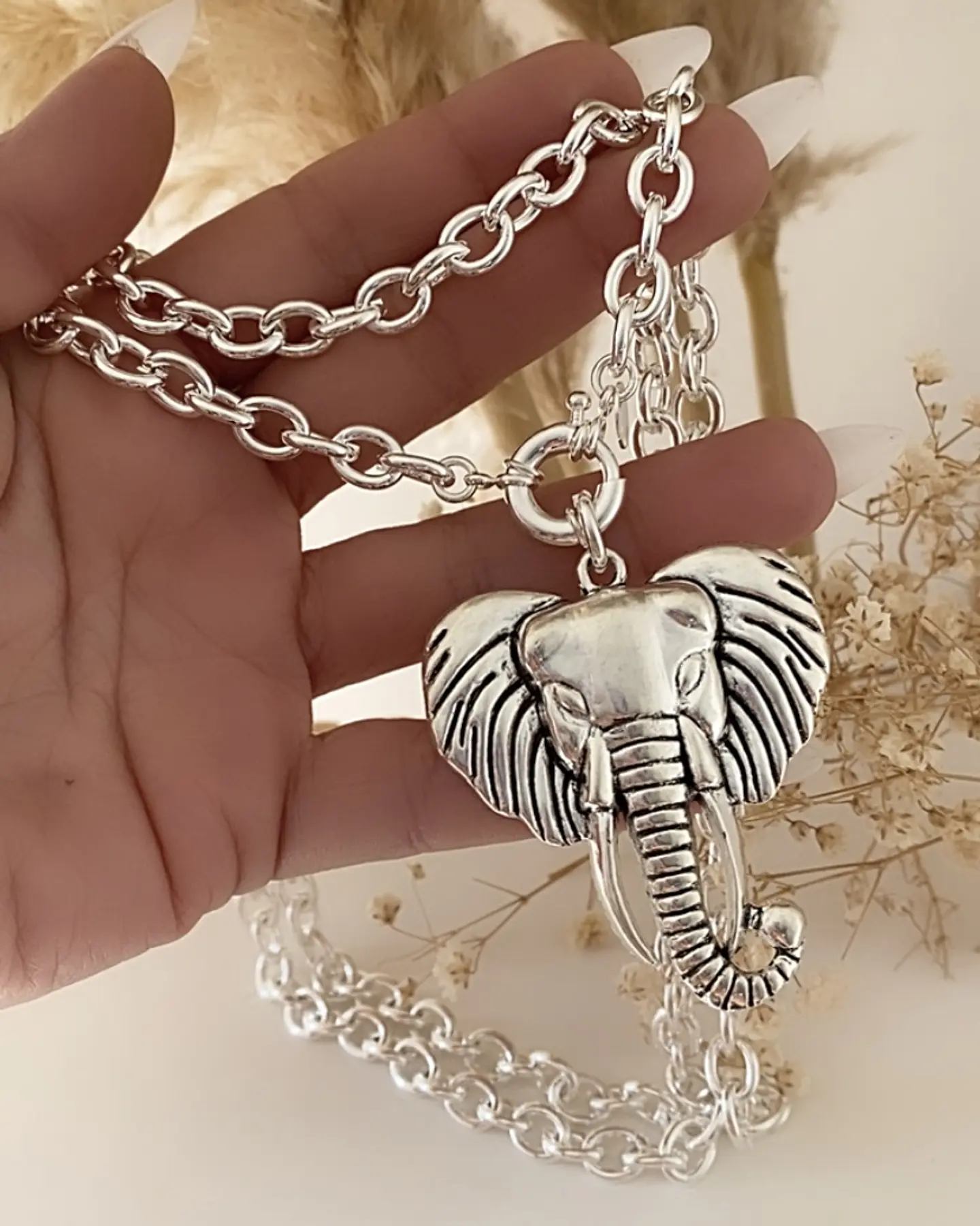 Collar XL Maxi Elefante Tibetano Silver  2