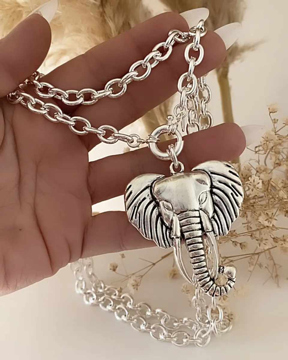 Collar XL Maxi Elefante Tibetano Silver  2