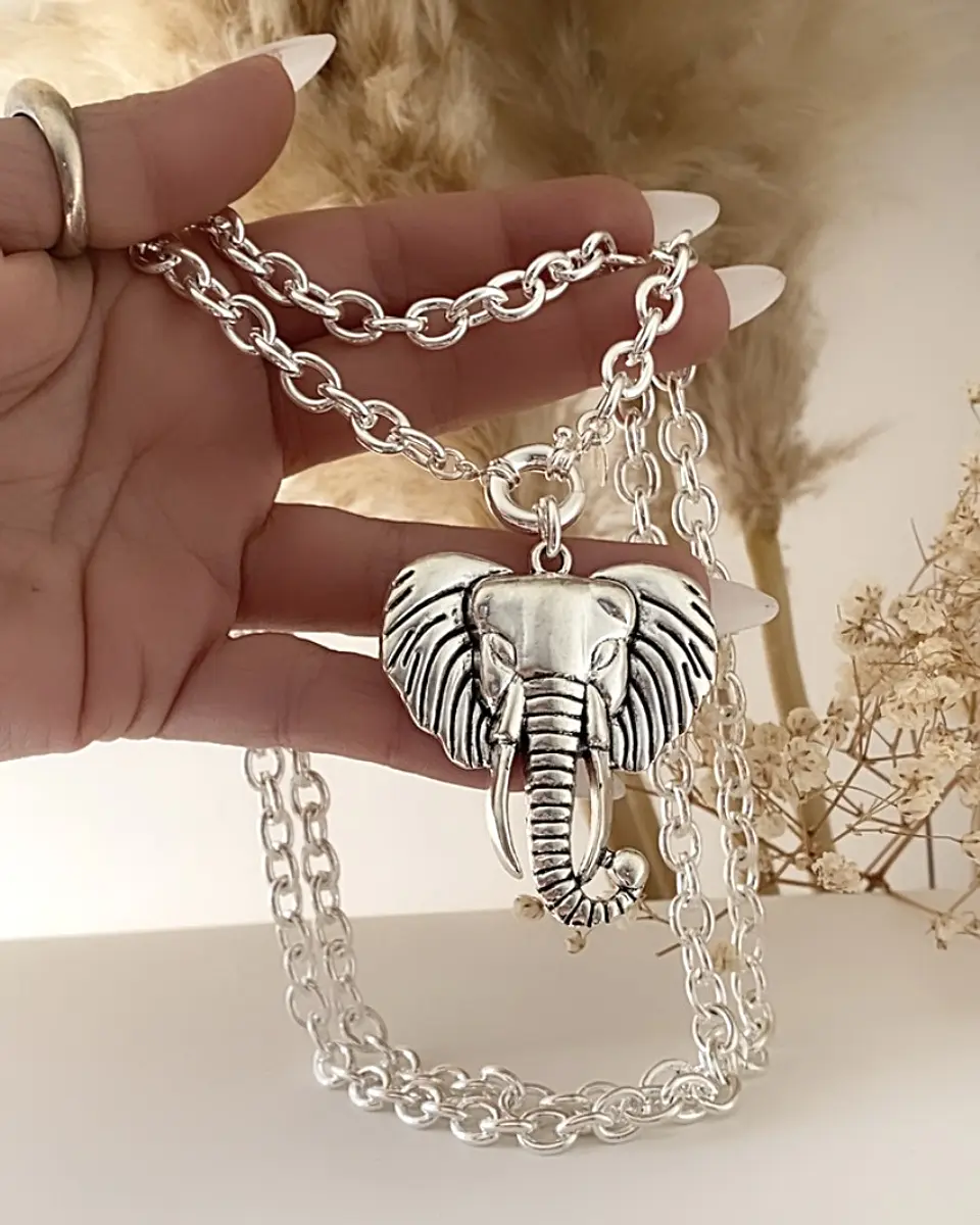 Collar XL Maxi Elefante Tibetano Silver  4