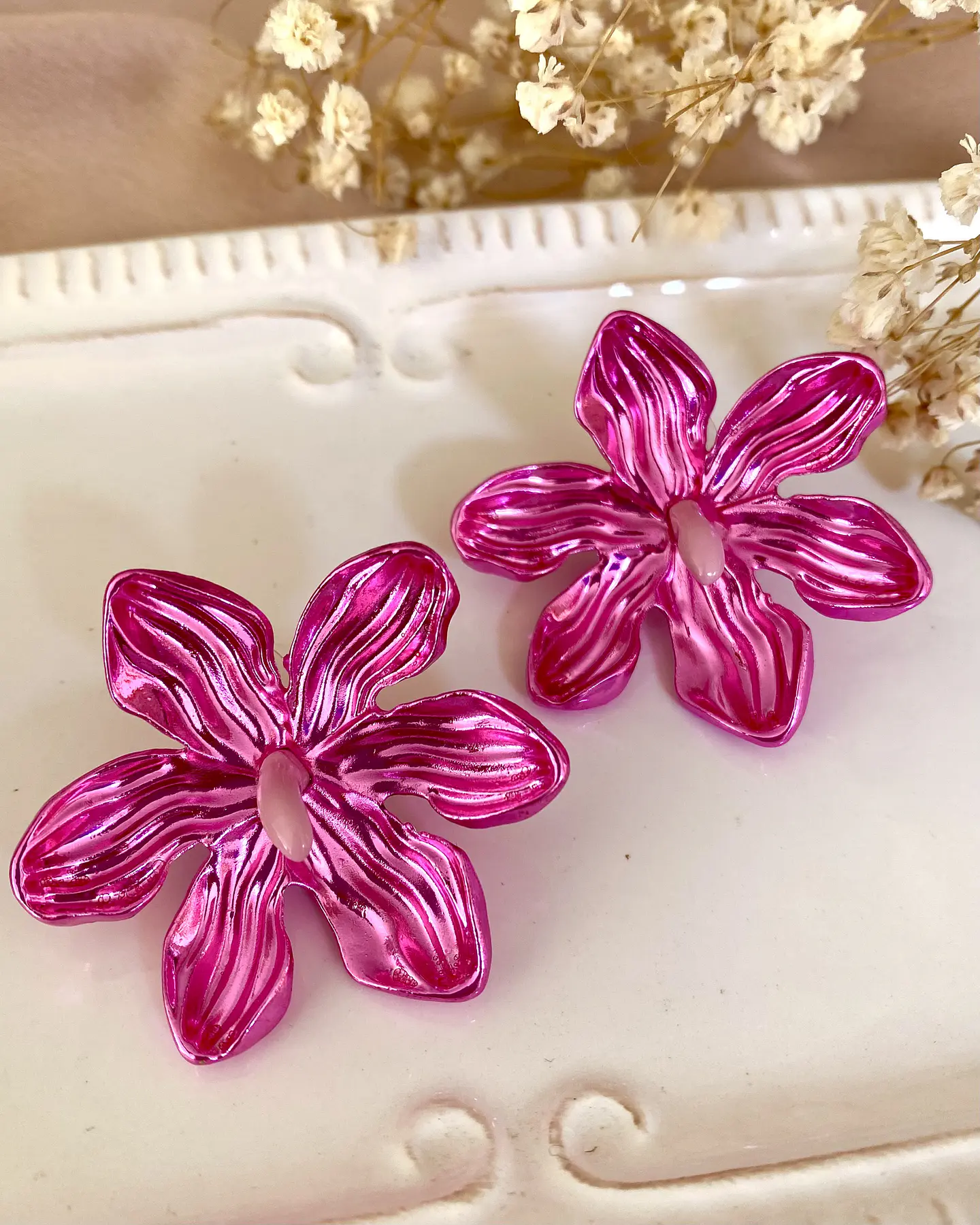 Aros  Magnolia Fucsia Acrílicos   3