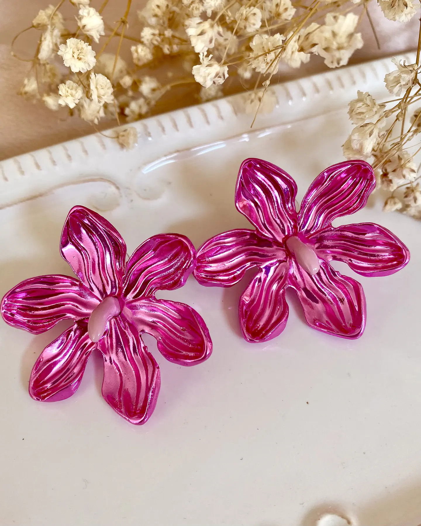 Aros  Magnolia Fucsia Acrílicos   1