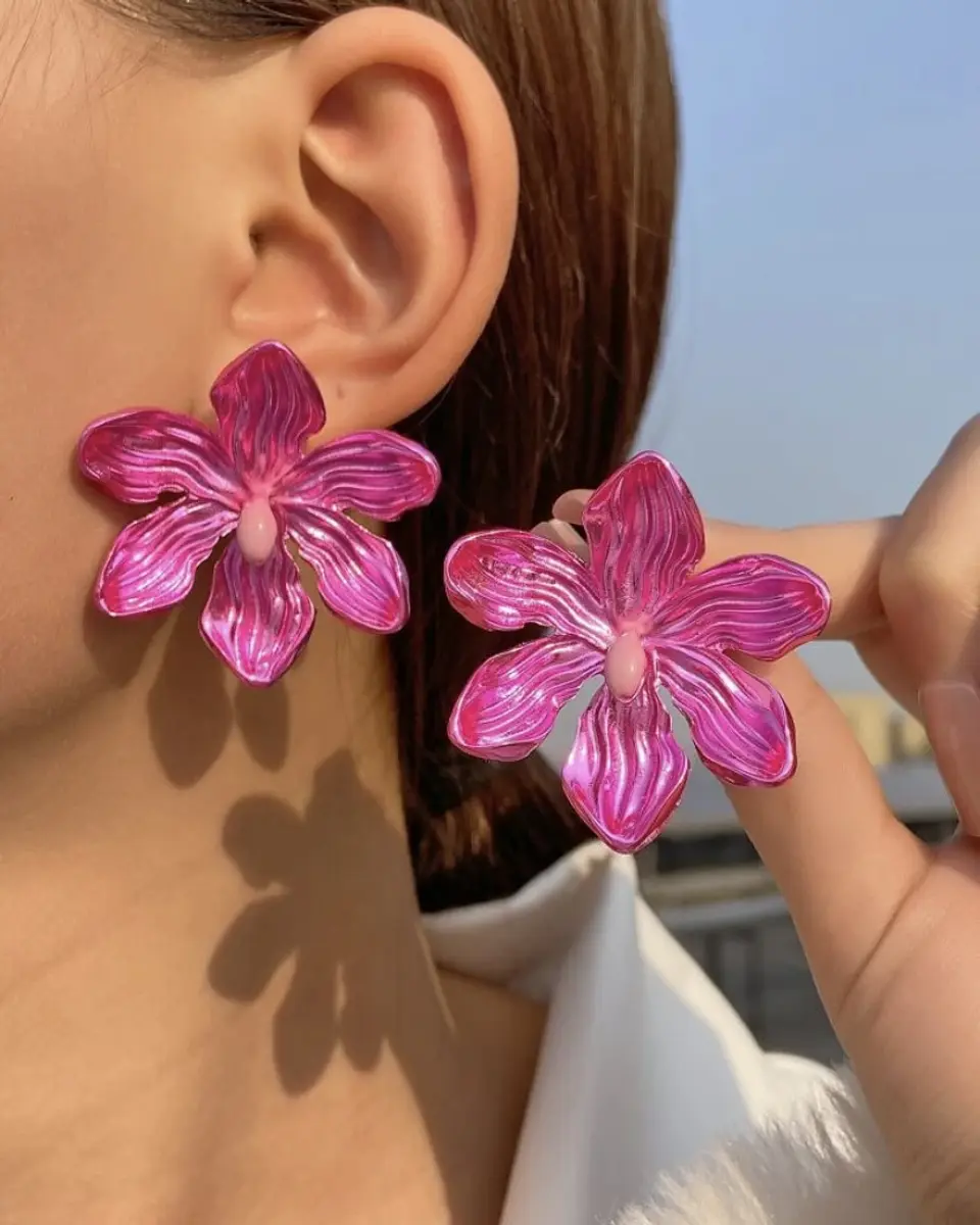 Aros  Magnolia Fucsia Acrílicos   2
