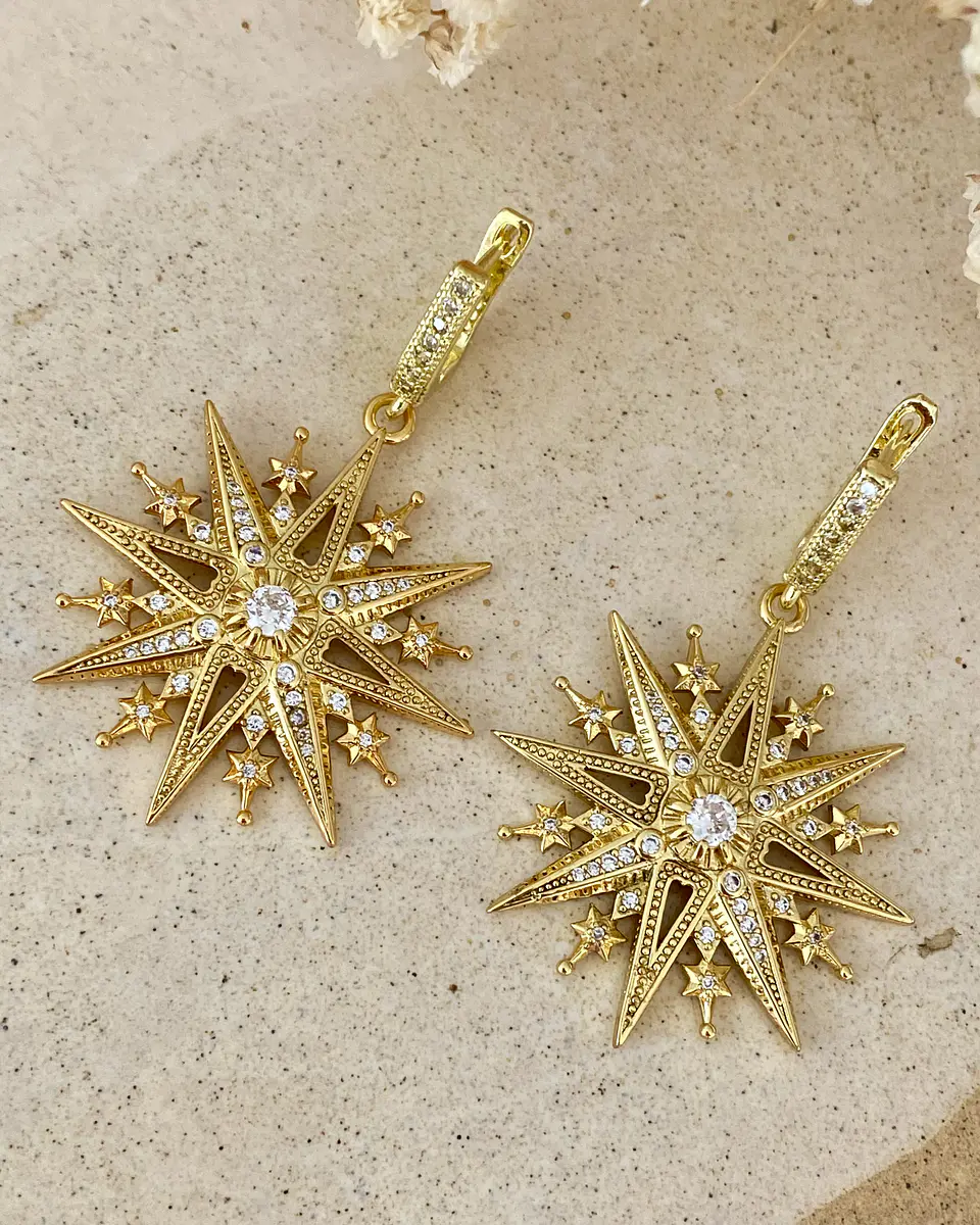 Aros Estrella Cristales y Circones Gold  1