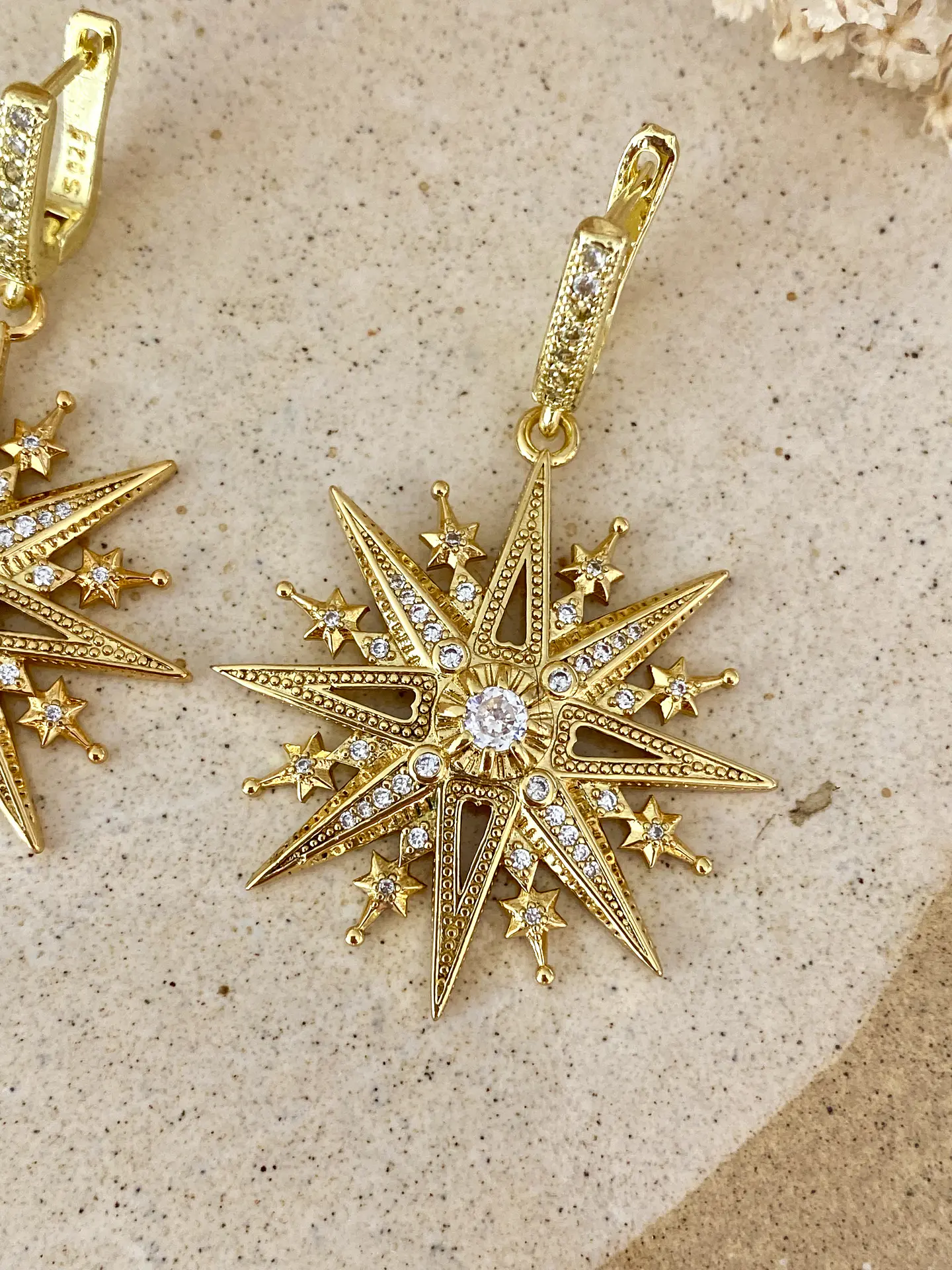 Aros Estrella Cristales y Circones Gold  2