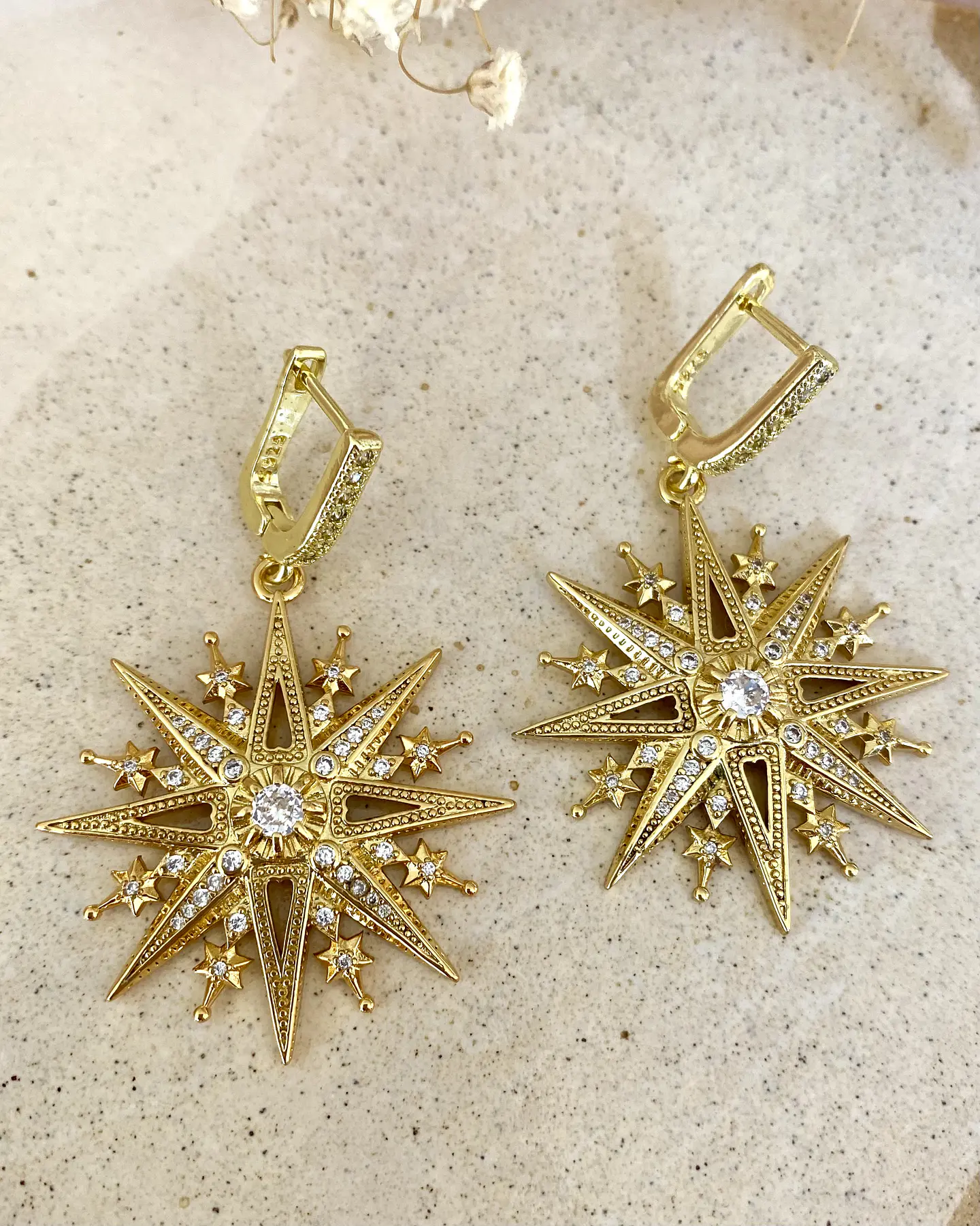 Aros Estrella Cristales y Circones Gold  3