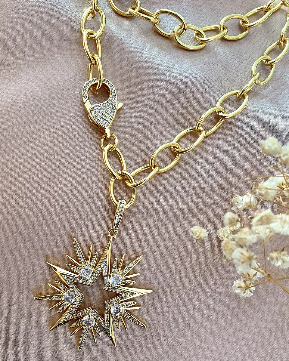Collar XL Maxi Estrella Cristales y circones Gold 5