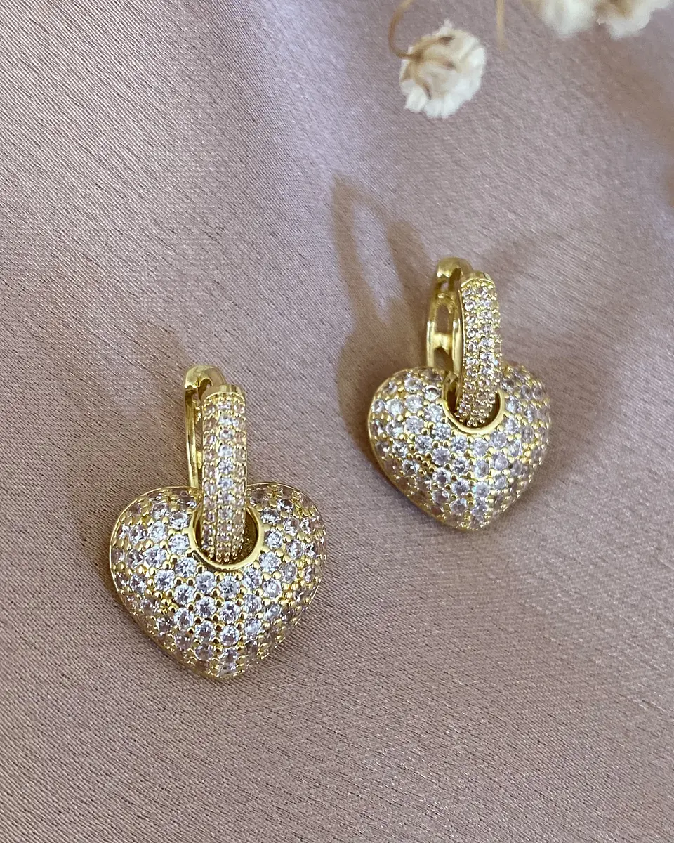 Aros Corazón Circones Argolla  Gold 3