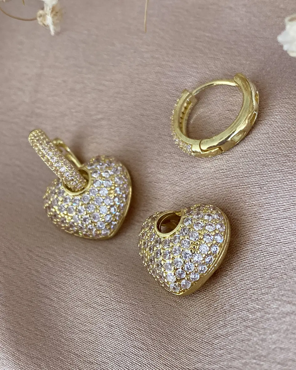 Aros Corazón Circones Argolla  Gold 4