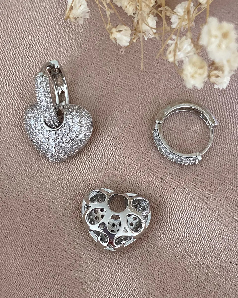 Aros Corazón Circones Argolla Silver 2
