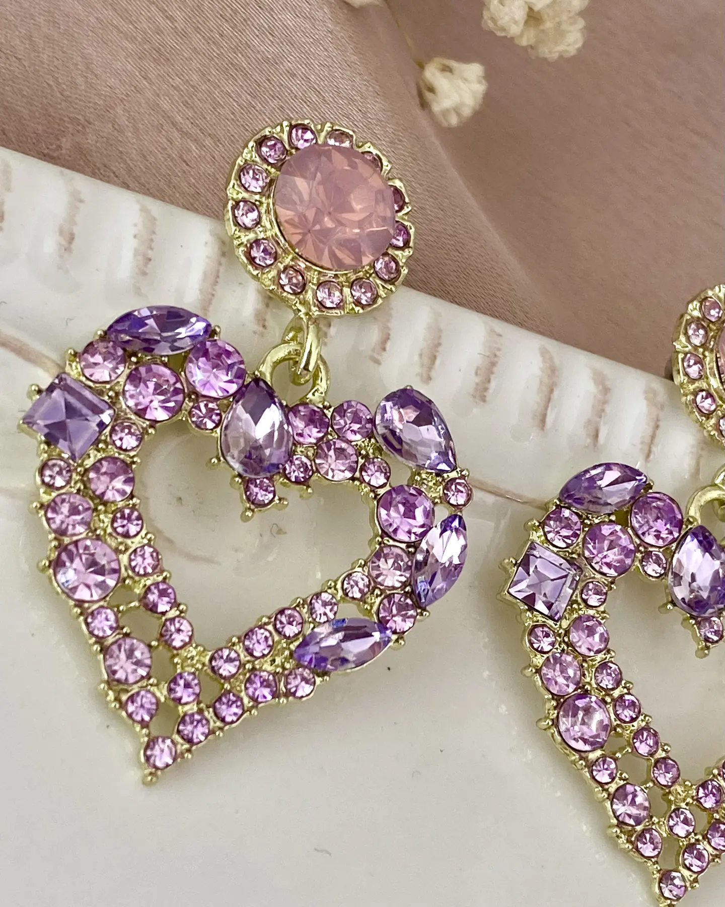 Aros Corazón Strass Lila Pink Gold 2