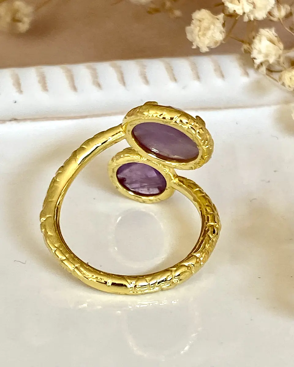 Anillo Ajustable Amatista Facetada Gold  2