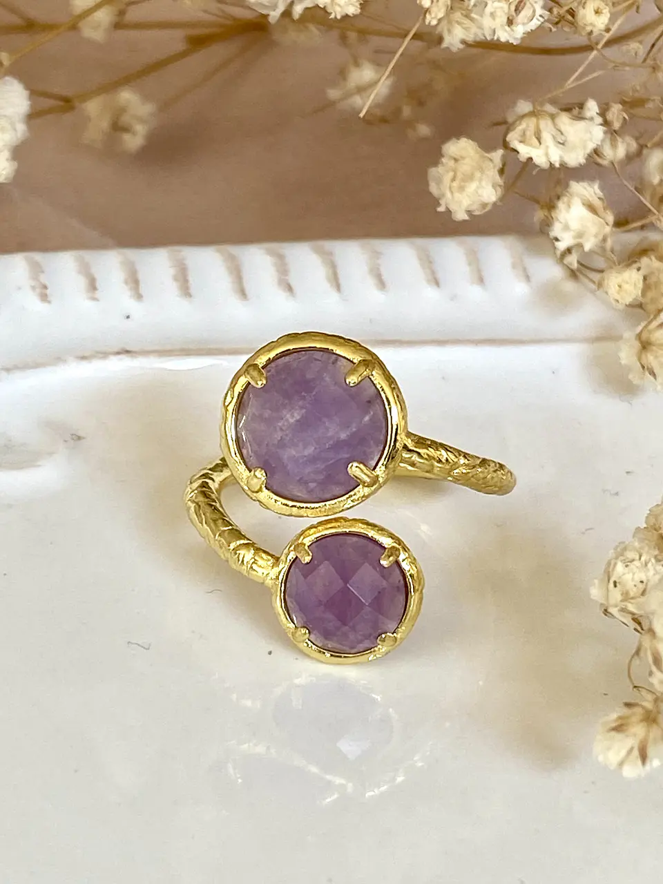 Anillo Ajustable Amatista Facetada Gold  1