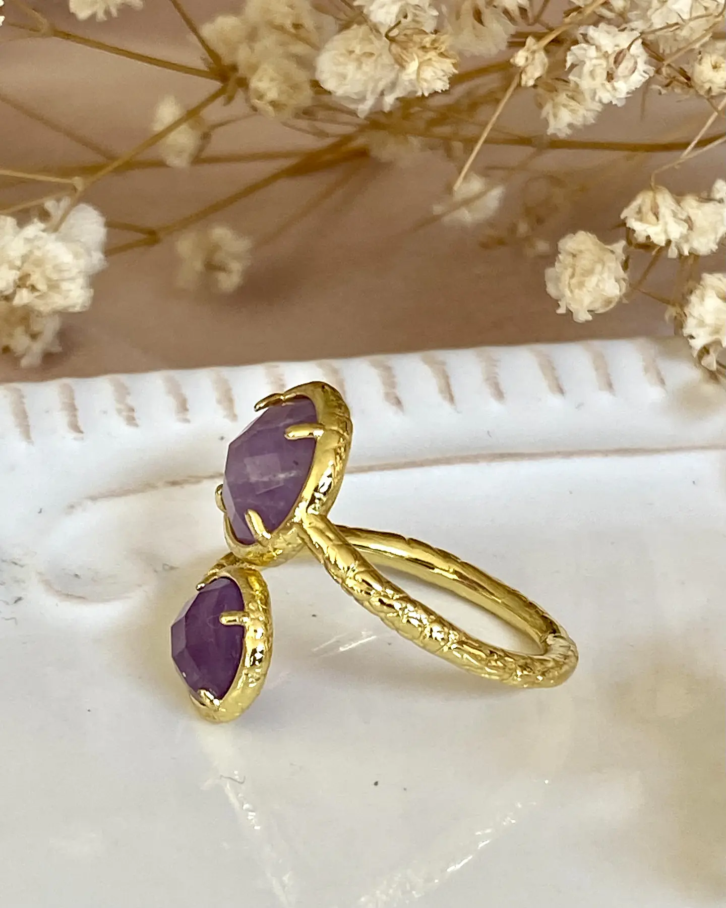 Anillo Ajustable Amatista Facetada Gold  4