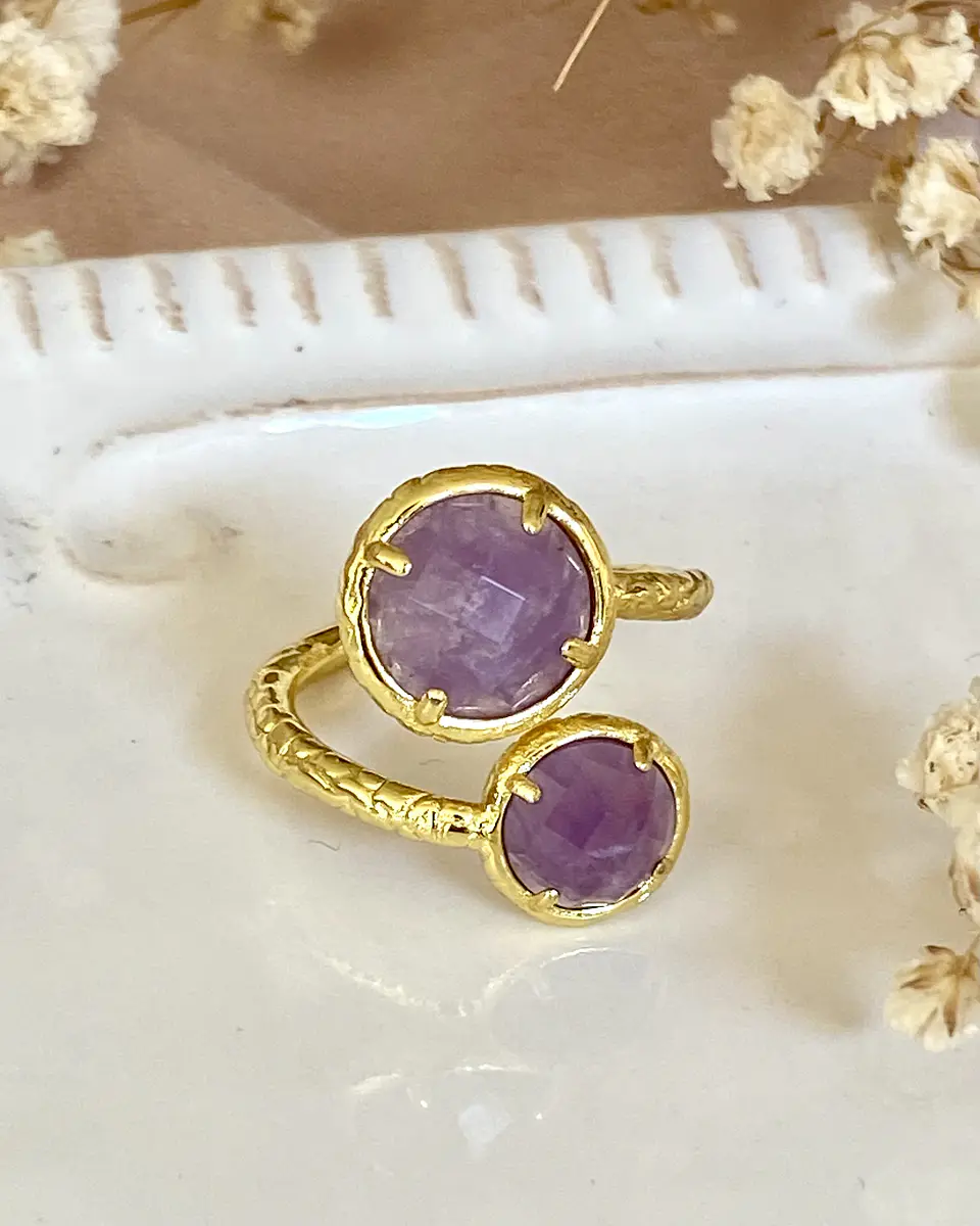 Anillo Ajustable Amatista Facetada Gold  5