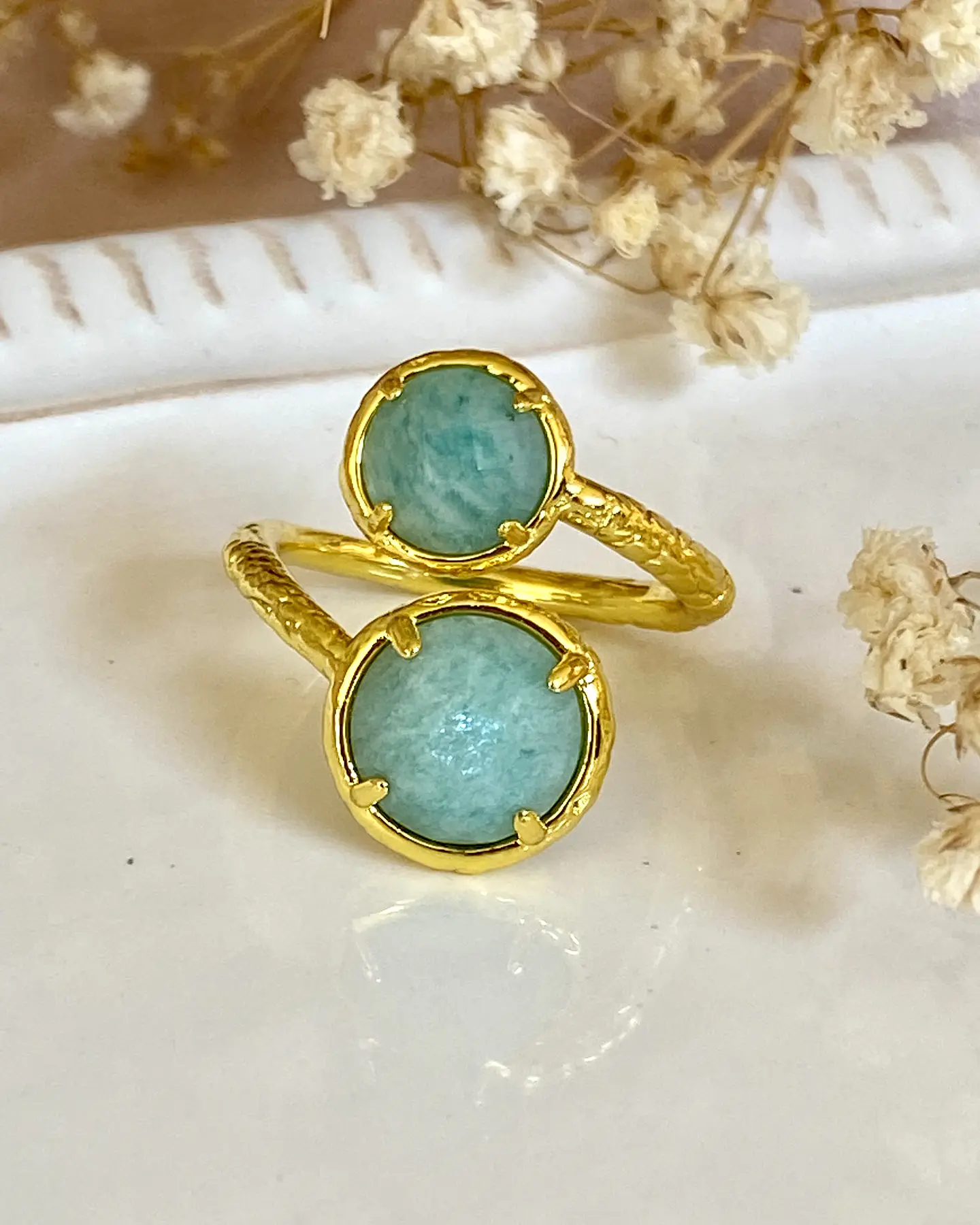 Anillo Ajustable Amazonita Facetada Gold 1