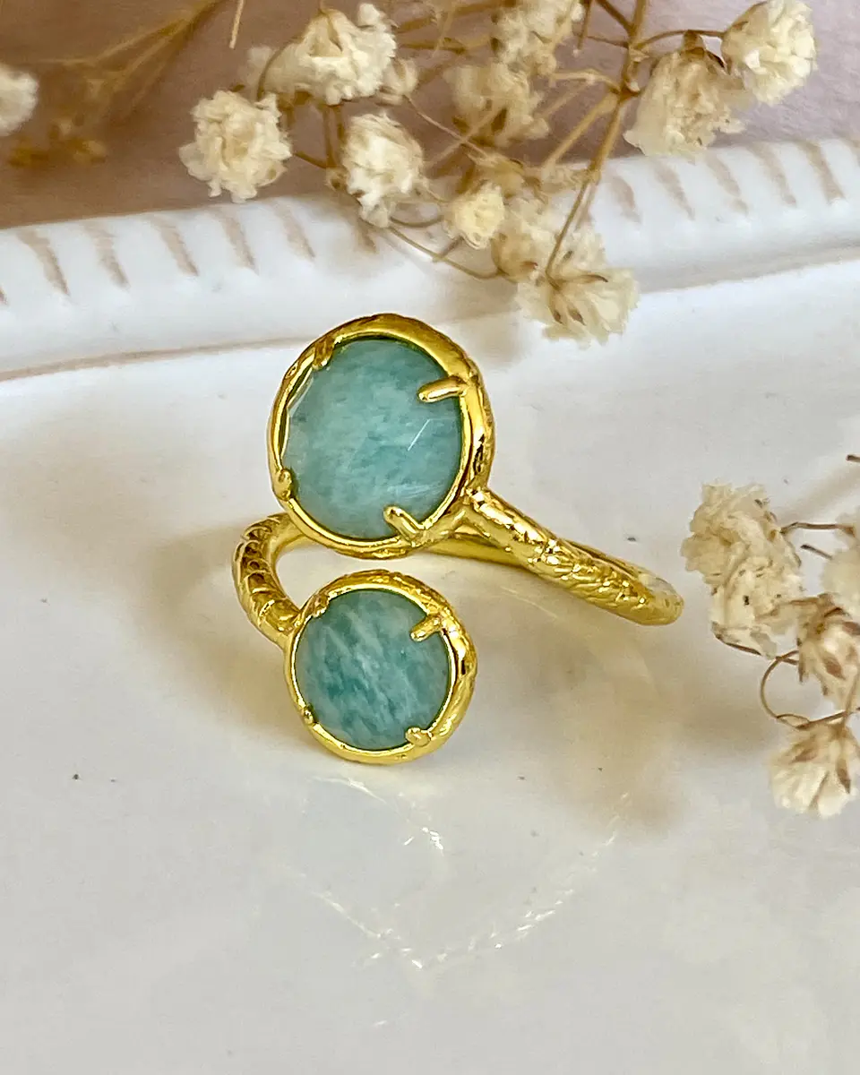Anillo Ajustable Amazonita Facetada Gold 3