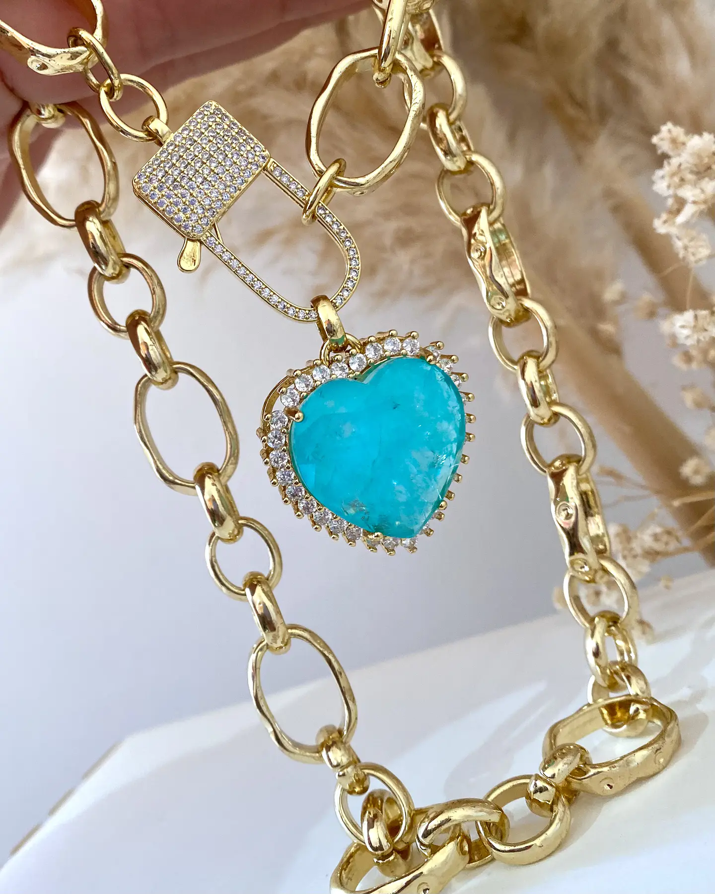 Collar Maxi Corazón Turquesa Broche Luxury 4