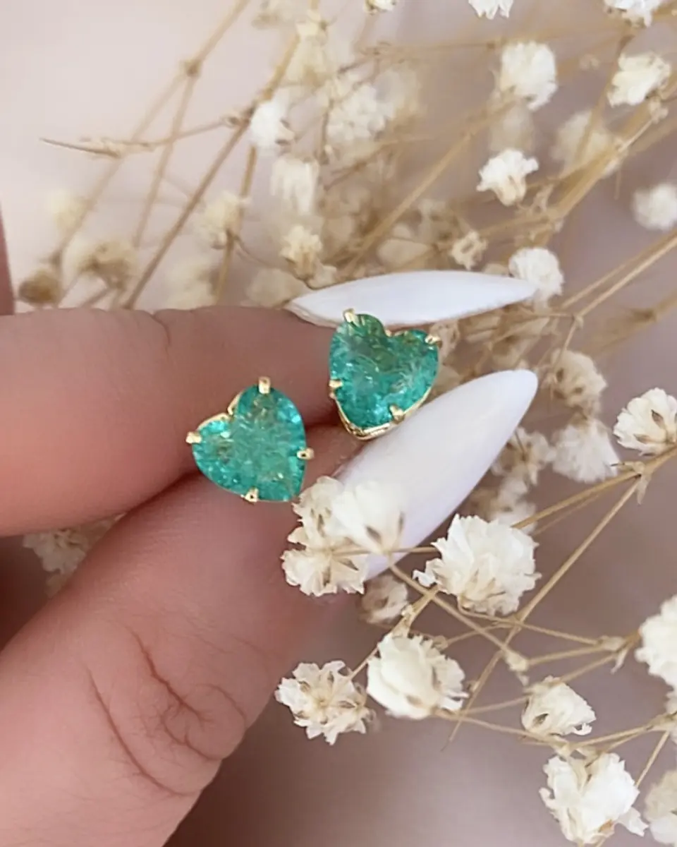 Aros Corazón Cristal Turquesa Gold 1