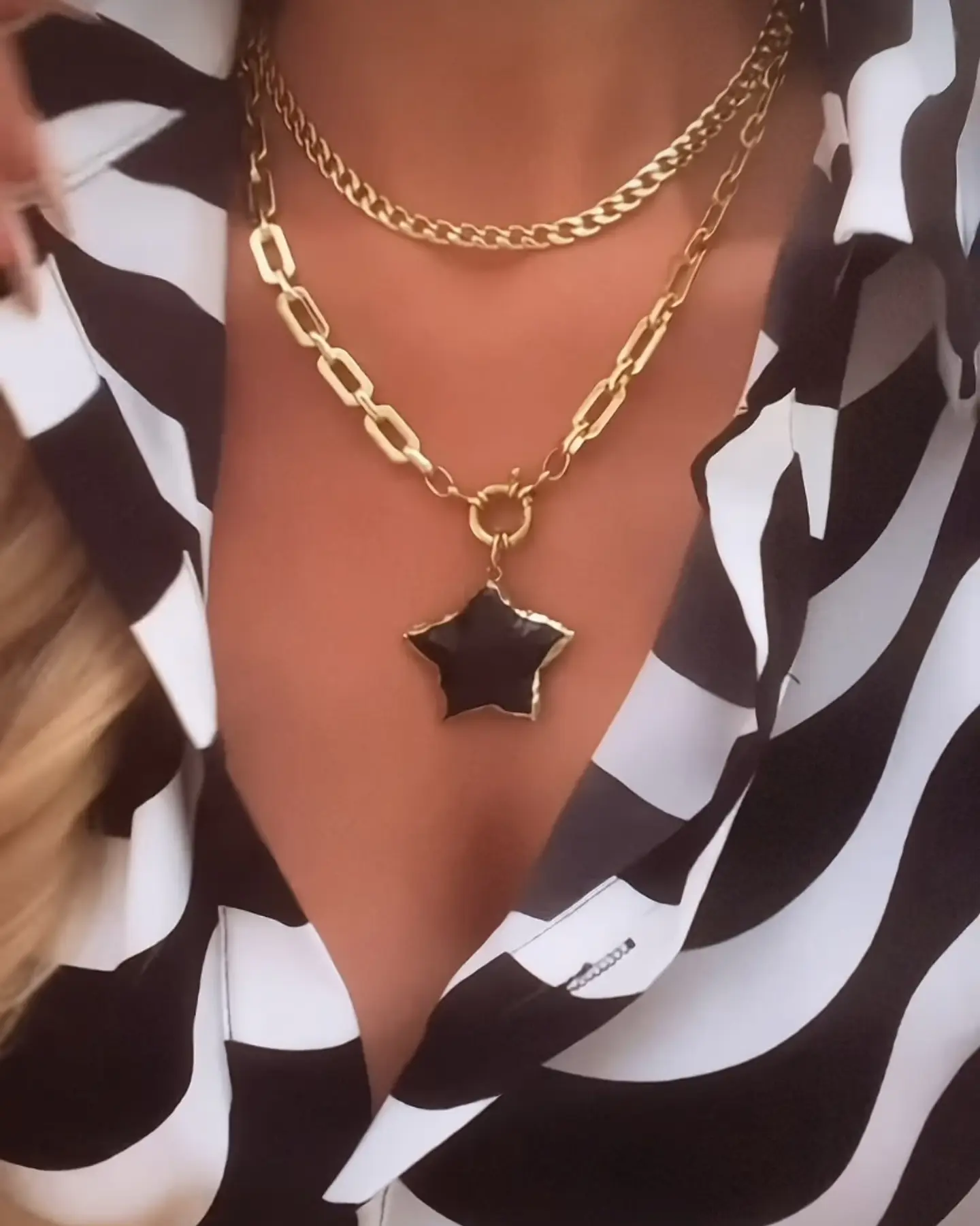 Collar Eslabones Aplanados Estrella Obsidiana  1