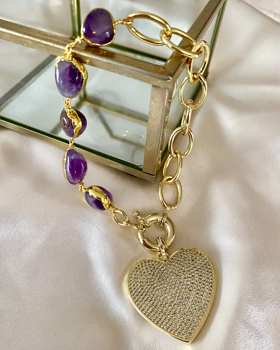 Pulsera Amatistas Corazón Circones Gold 2
