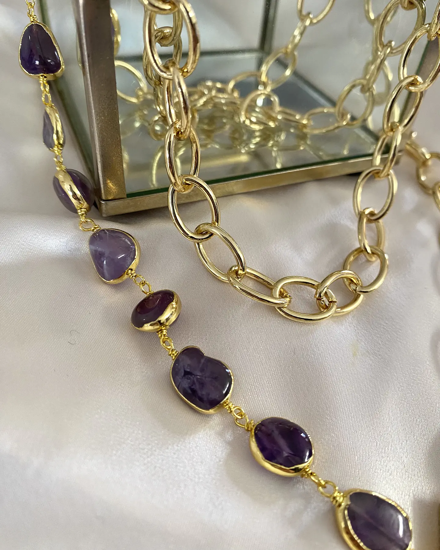 Collar XL Maxi Cuarzo Amatistas punto de luz Gold 7