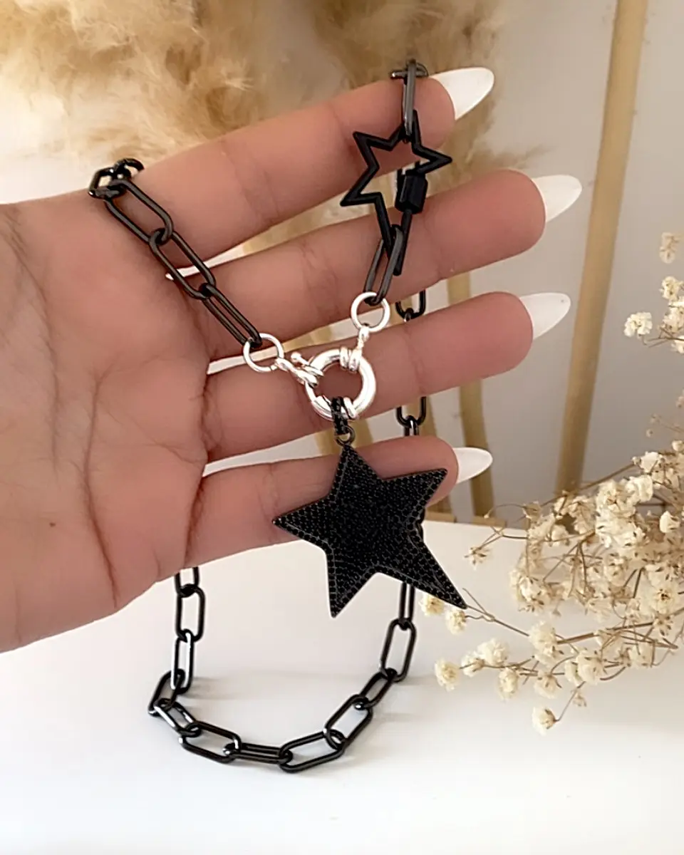 Collar Estrella Circones Black Cadena Grafito silver  1