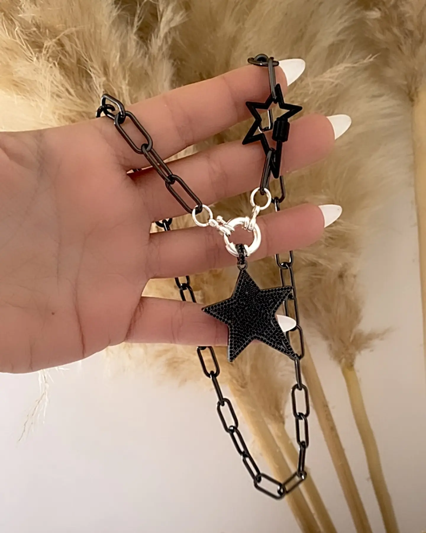 Collar Estrella Circones Black Cadena Grafito silver  3