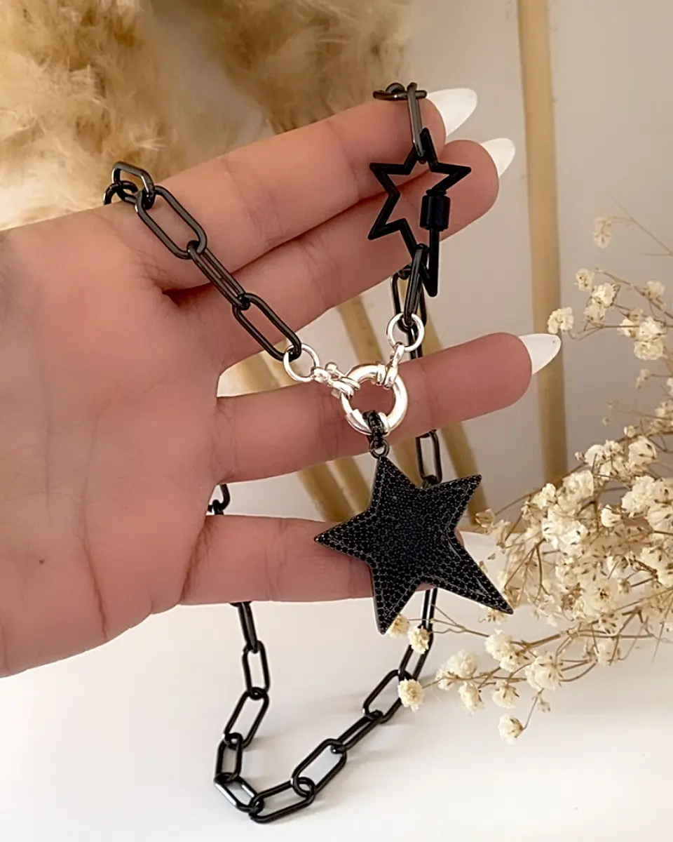Collar Estrella Circones Black Cadena Grafito silver  4