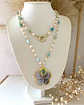 Collar XL Flor Nácar Piedras Amazonitas y Perlas gold - Miniatura 5