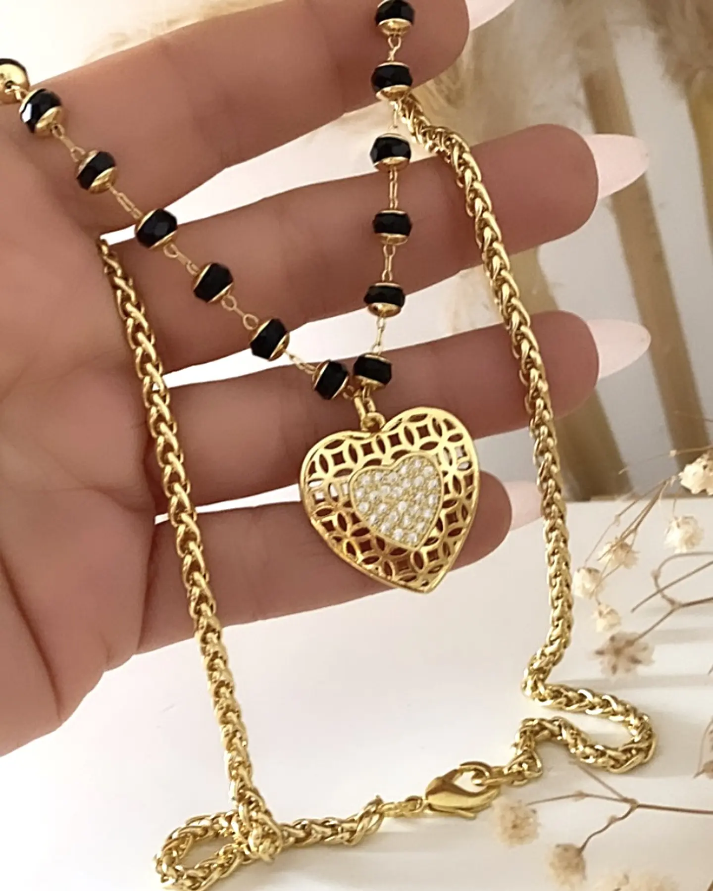 Collar Corazón Amelia Cristales Facetados Black 1