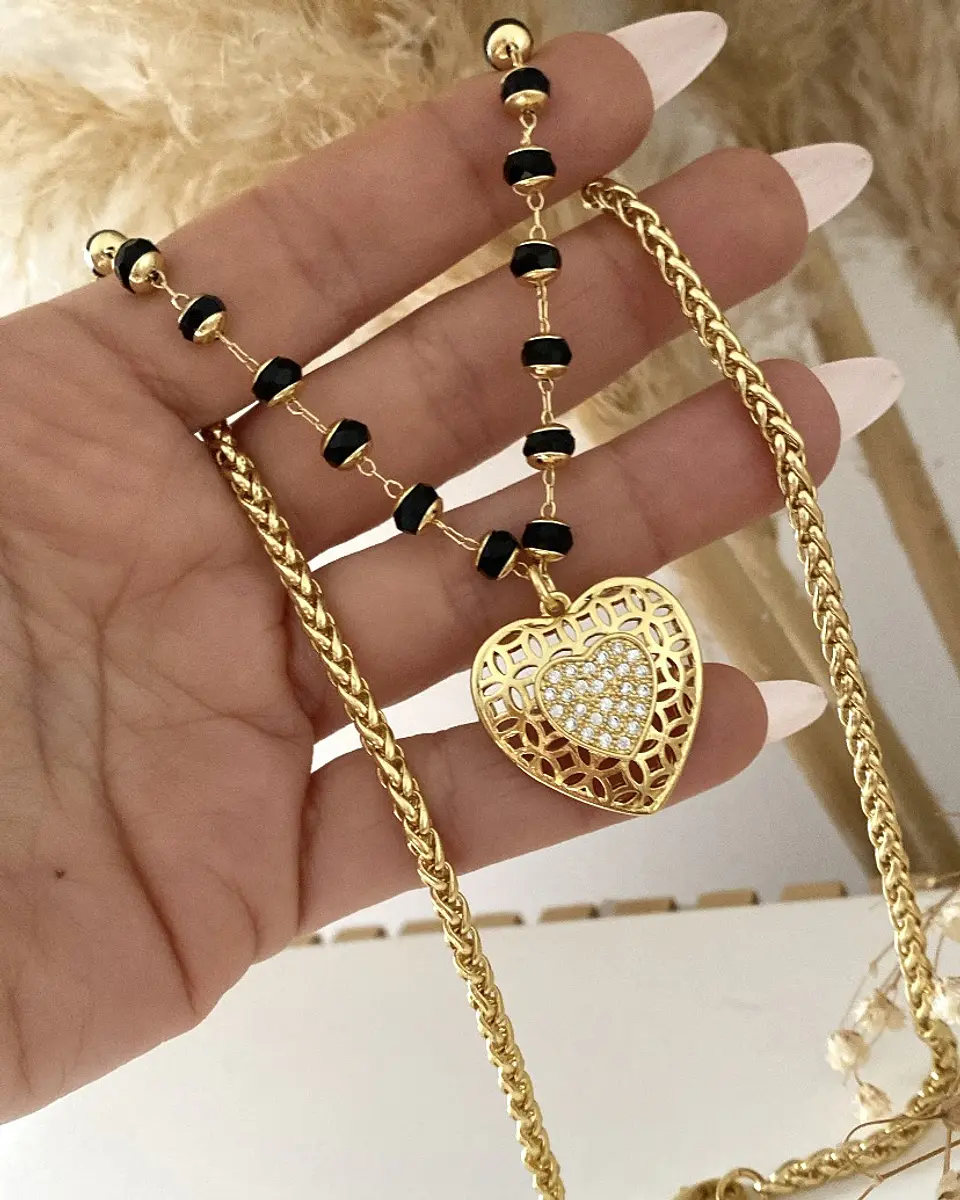 Collar Corazón Amelia Cristales Facetados Black 3