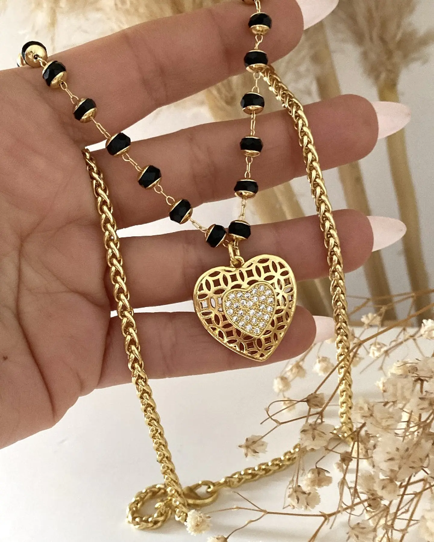 Collar Corazón Amelia Cristales Facetados Black 5