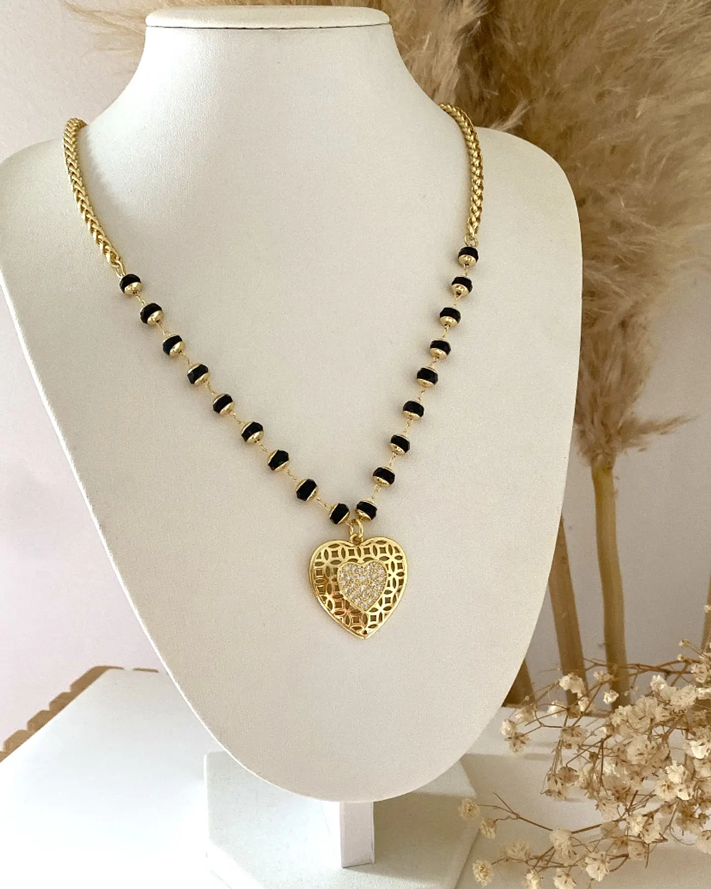 Collar Corazón Amelia Cristales Facetados Black 6