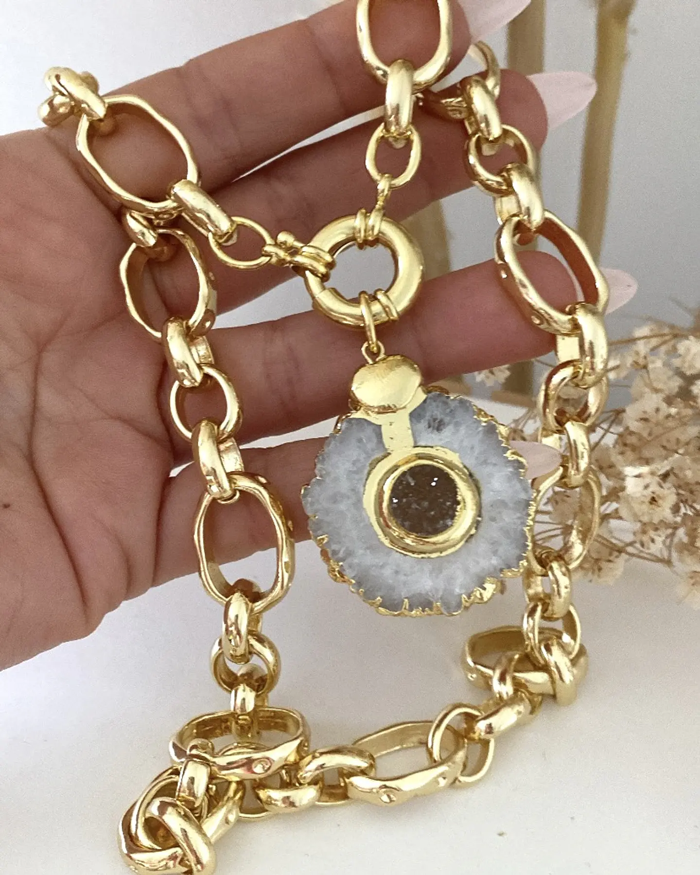 Collar Cuarzo Drusa Maxi Cadenon Gold 1