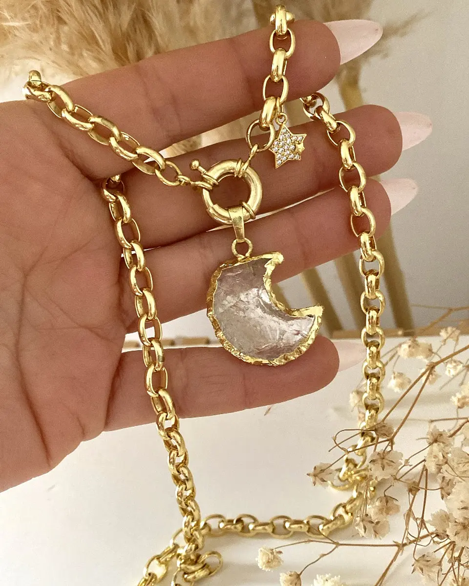 Collar Luna Cuarzo Punto luz Gold  1