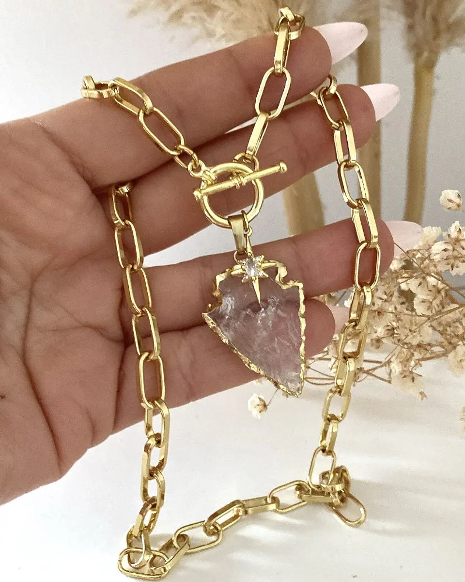Collar Cuarzo Flecha punto de luz gold  1