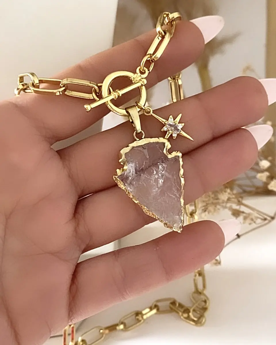 Collar Cuarzo Flecha punto de luz gold  6