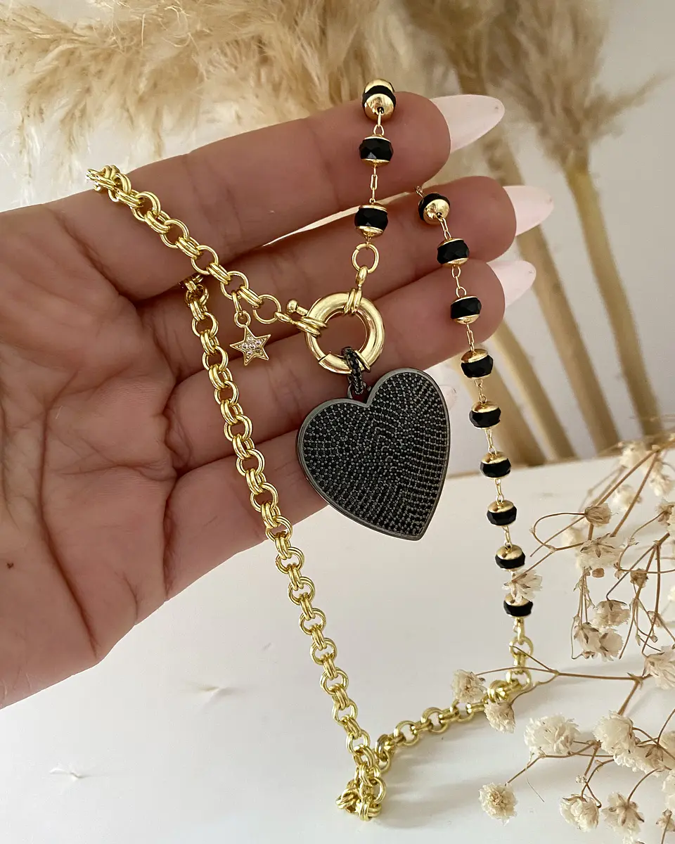 Collar Maxi Corazón Circones Cristales facetados Black  3