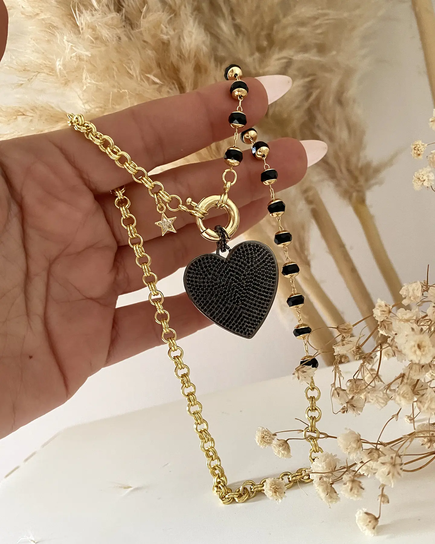 Collar Maxi Corazón Circones Cristales facetados Black  1