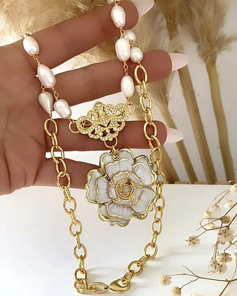 Collar Camelia Conector Barroco Circones con Perlas XL  4