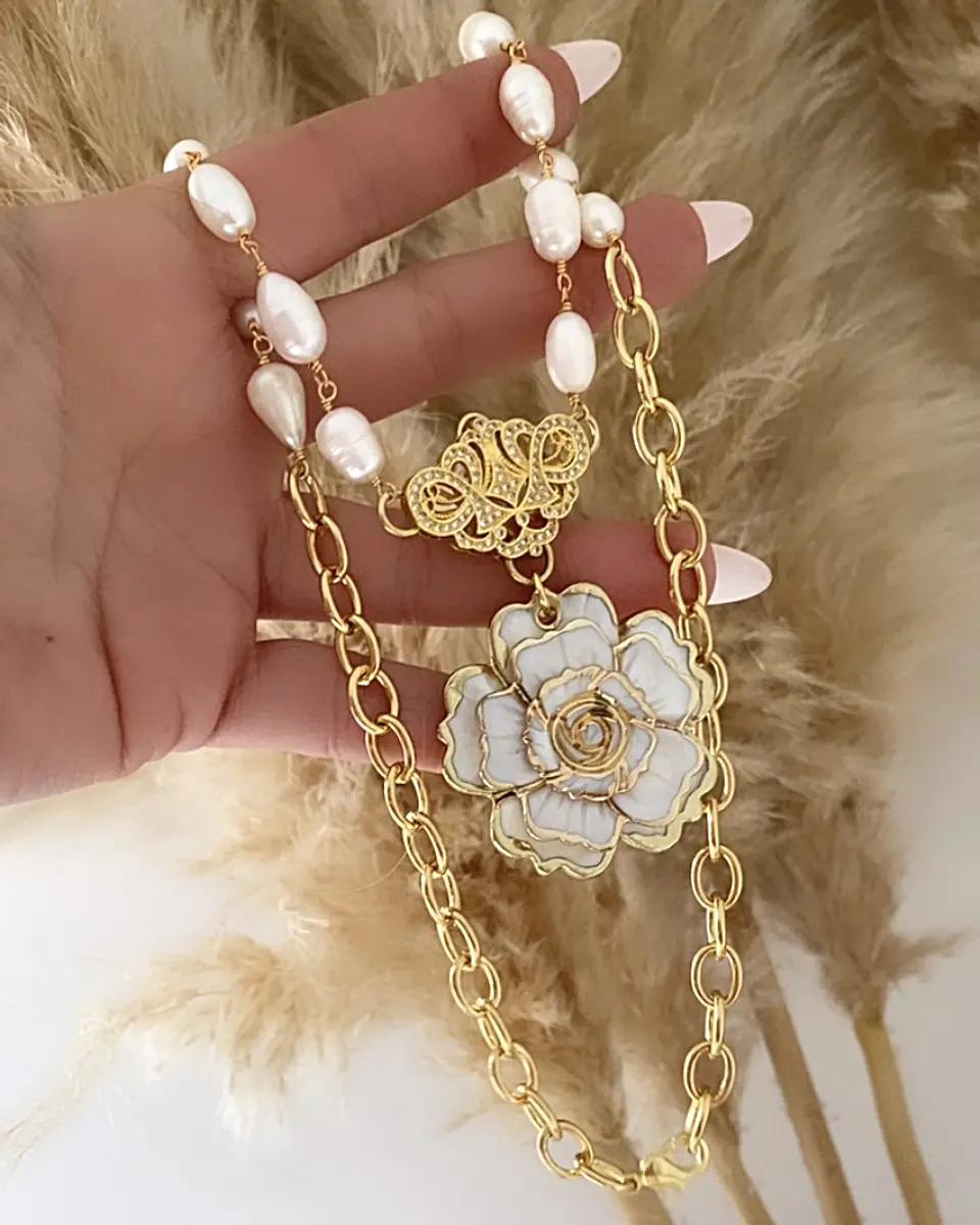 Collar Camelia Conector Barroco Circones con Perlas XL  5