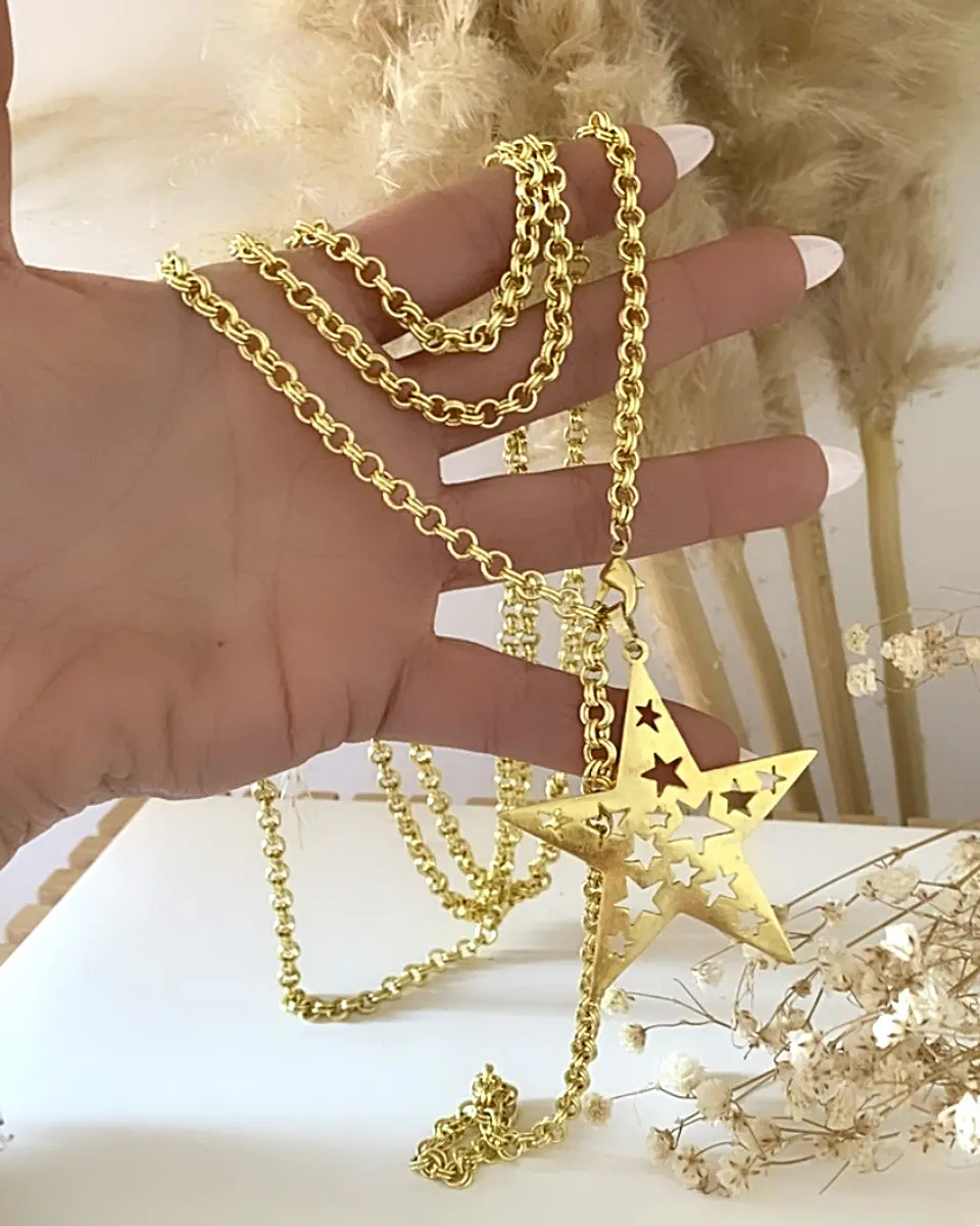 Collar XL Estrella Calada eslabones rolo gold 2