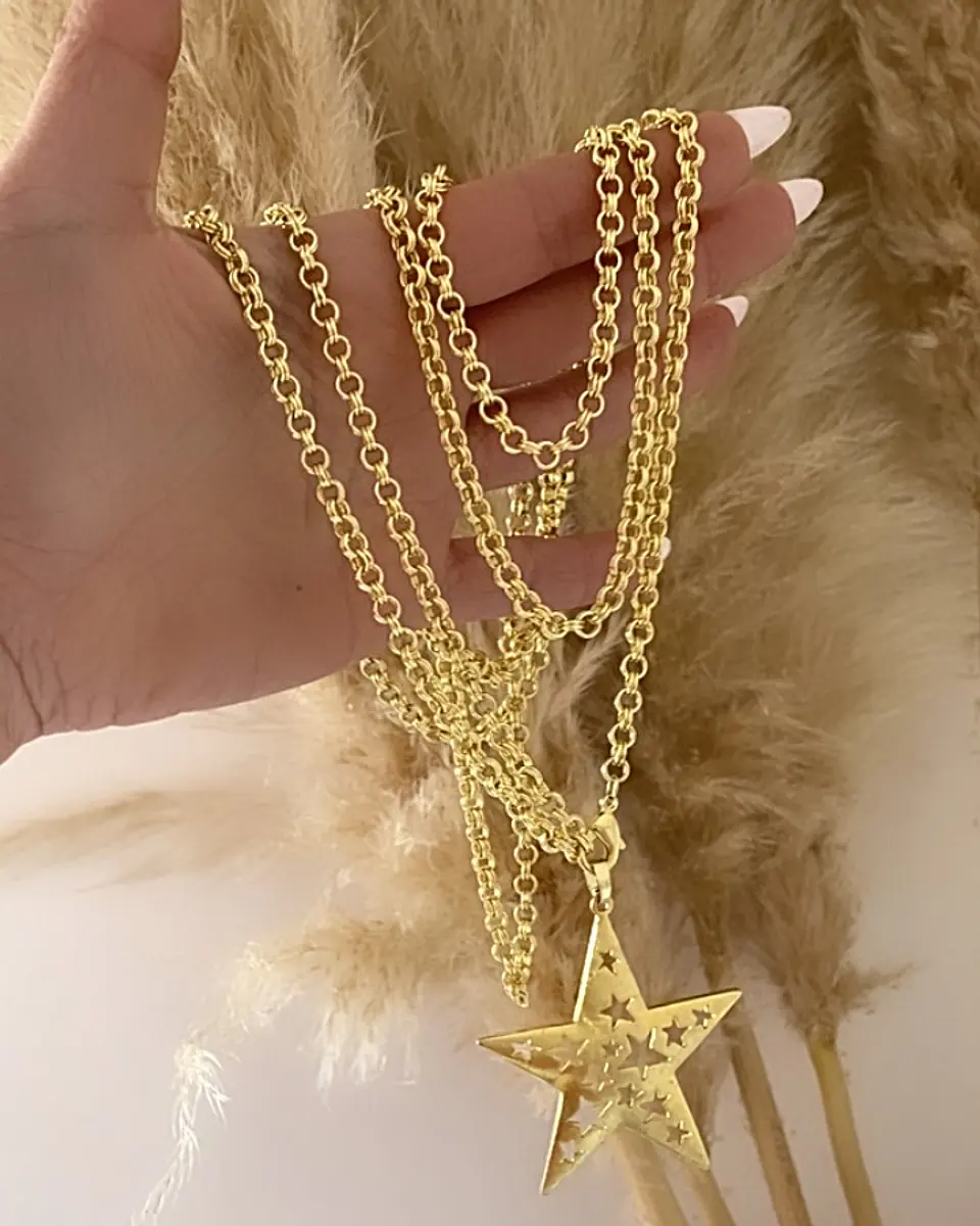 Collar XL Estrella Calada eslabones rolo gold 3
