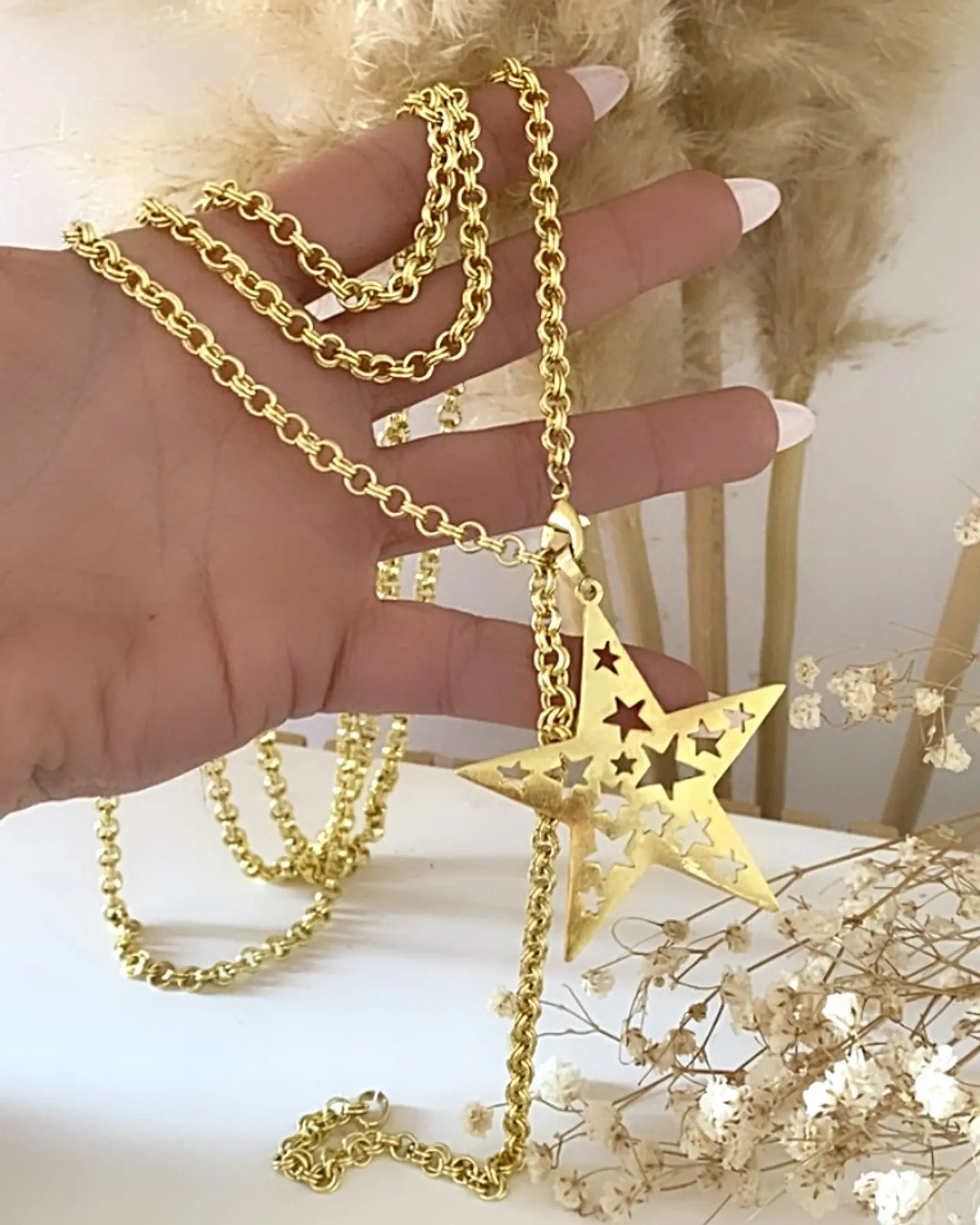 Collar XL Estrella Calada eslabones rolo gold 4