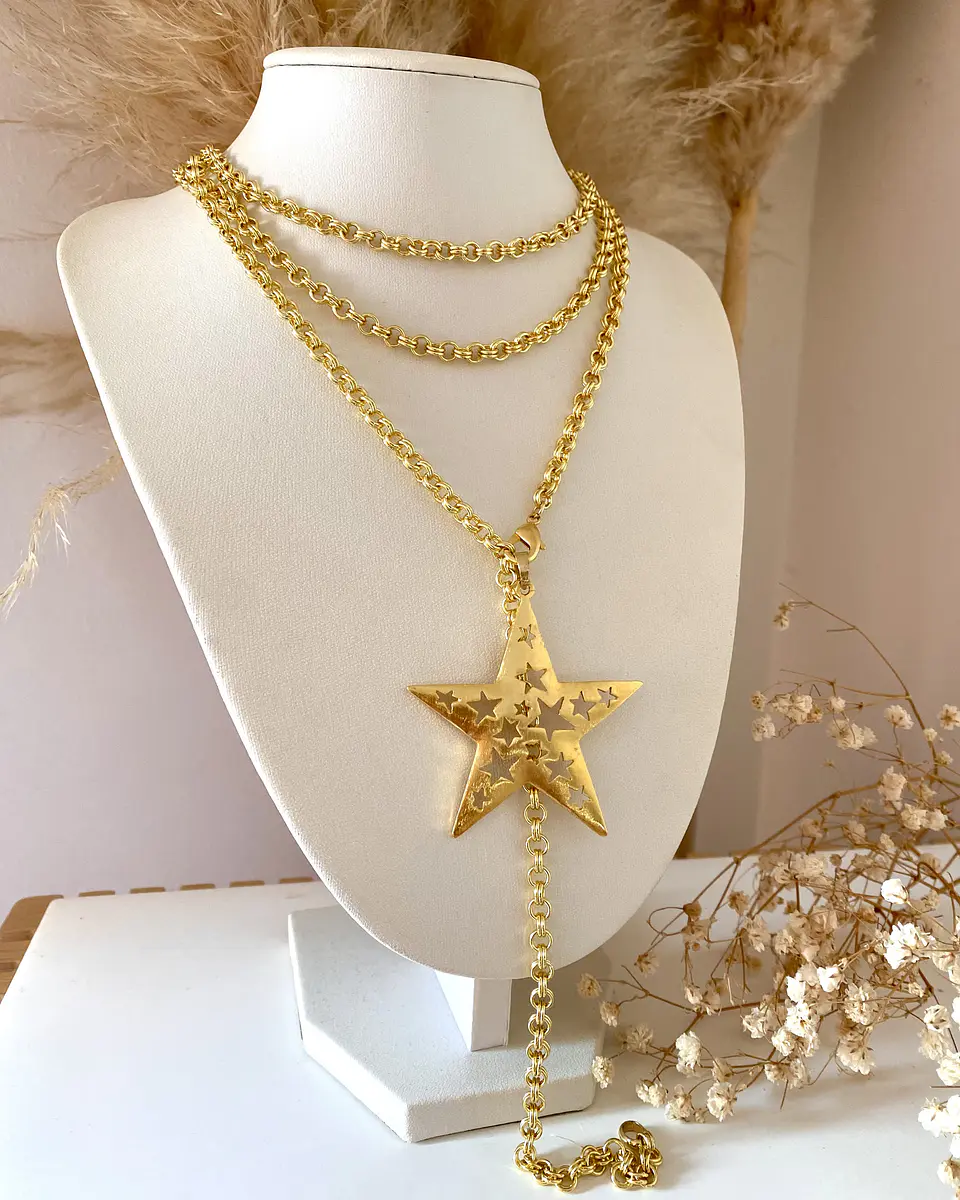Collar XL Estrella Calada eslabones rolo gold 5