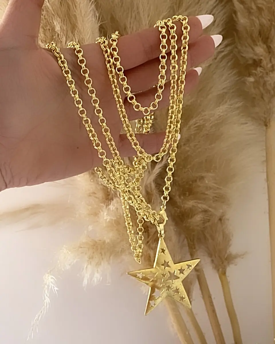 Collar XL Estrella Calada eslabones rolo gold 6