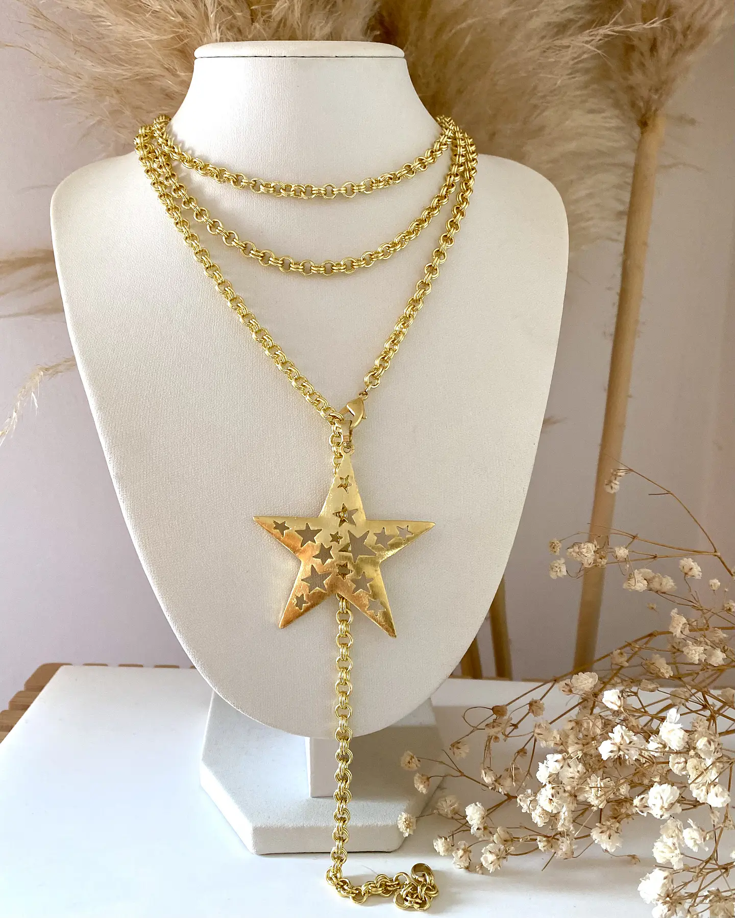 Collar XL Estrella Calada eslabones rolo gold 9