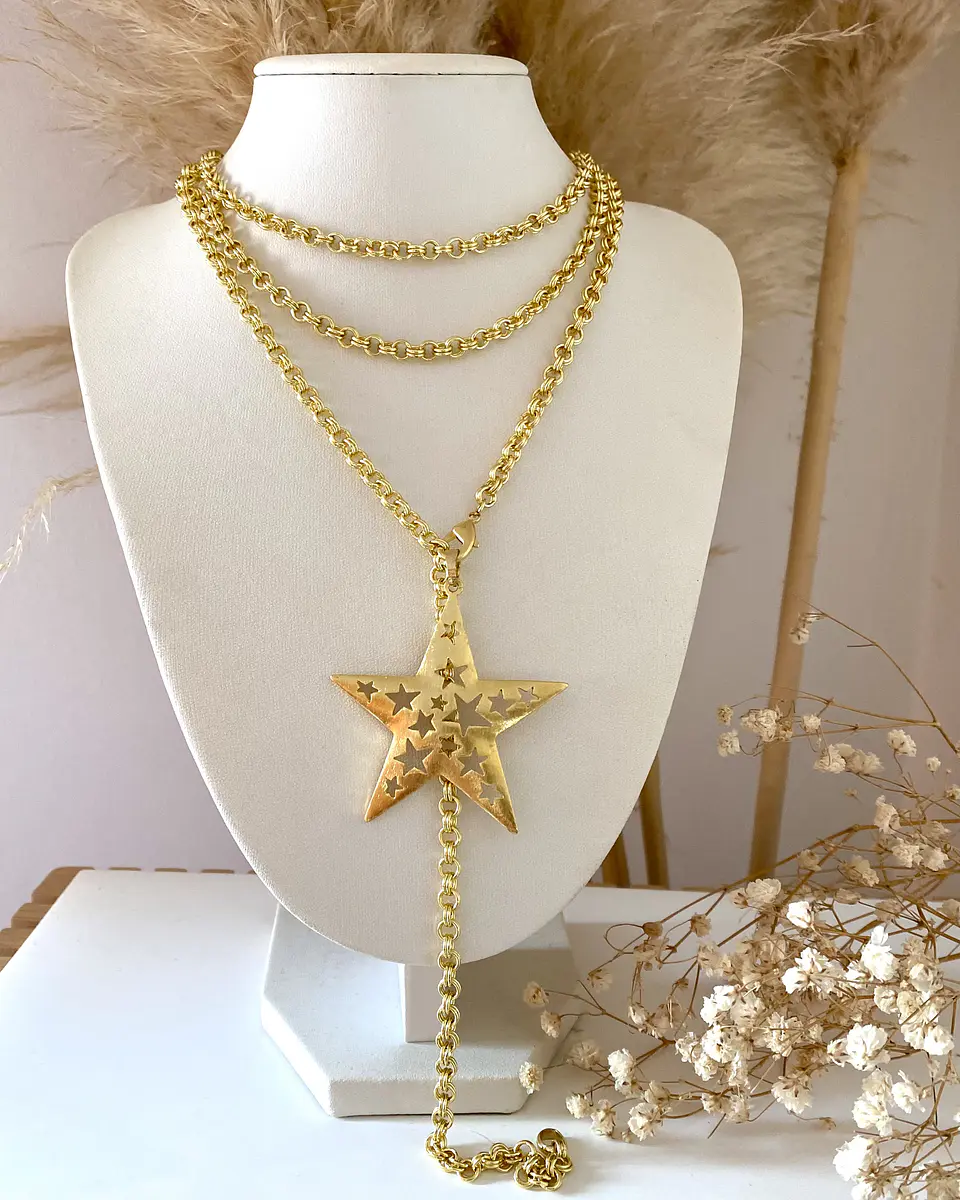 Collar XL Estrella Calada eslabones rolo gold 9